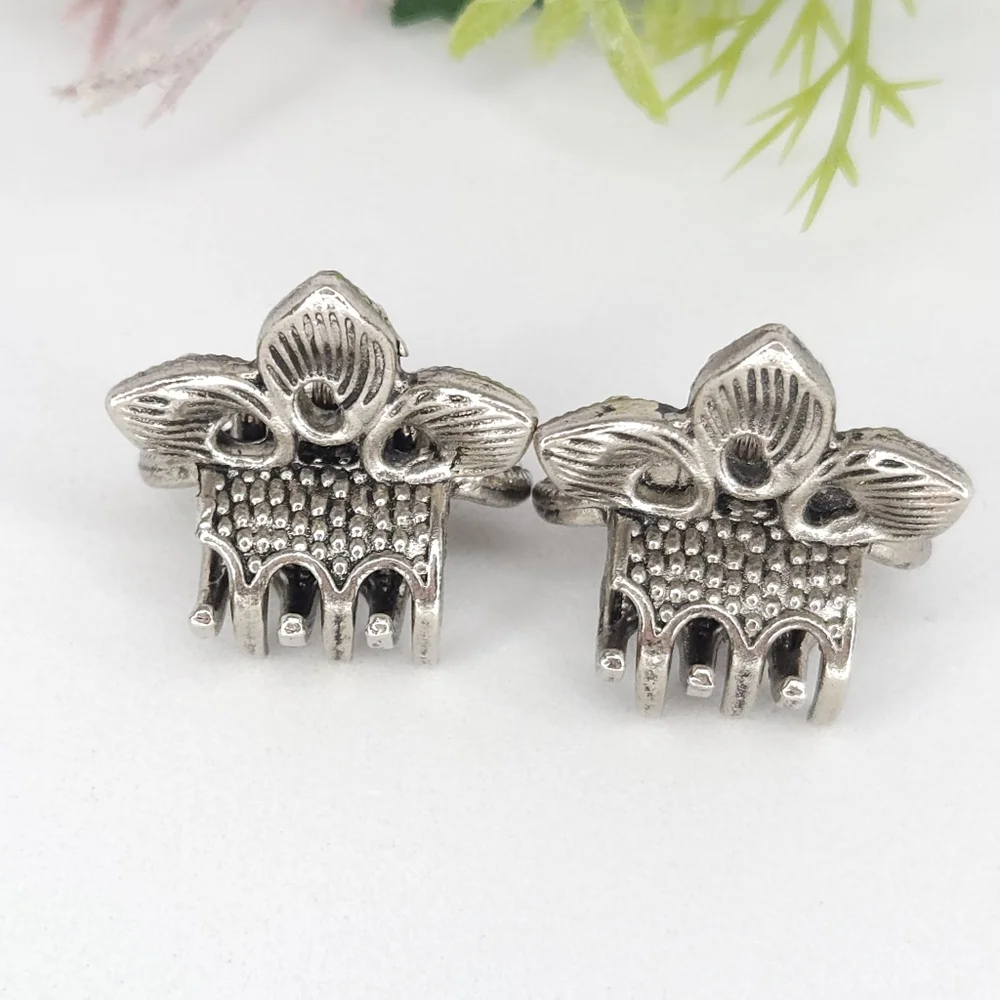 2 Silver Crystal Flower Hair Clips or Barrettes